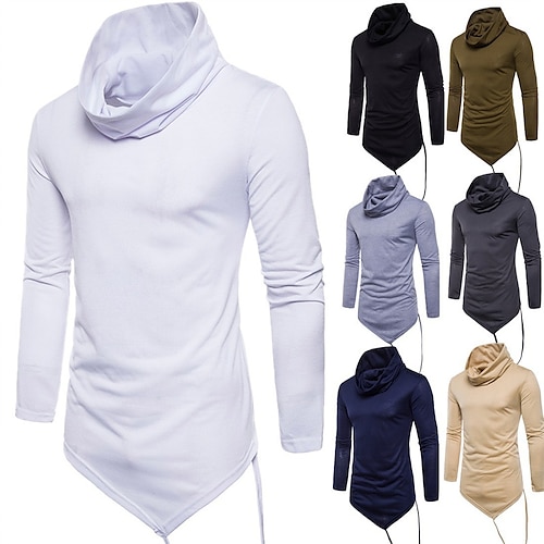 

Men's T shirt Tee Long Sleeve Shirt Plain Turtleneck Street Holiday Long Sleeve Asymmetric Clothing Apparel Casual Comfortable