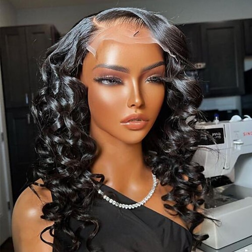 

Remy Human Hair 13x4 Lace Front Wig Free Part Brazilian Hair Loose Wave Black Natural Wig 130% 150% 180% Density with Baby Hair Glueless Pre-Plucked For Women wigs for black women Short Human Hair