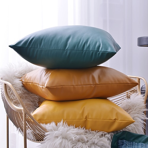 

1 pc PU Pillow Cover Solid Colored Square Zipper Traditional Classic for Bedroom Livingroom Sofa Couch