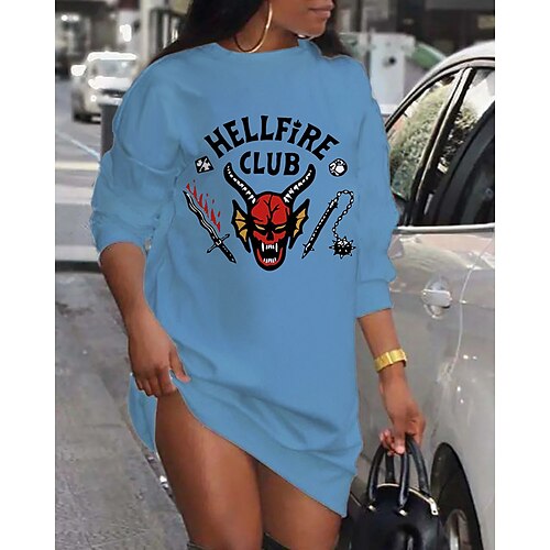 

Women's Shift Dress Short Mini Dress White Blue Gray Long Sleeve Print Letter Print Fall Winter Crew Neck Casual Fashion 2022 S M L XL XXL 3XL