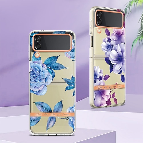 

Phone Case For Samsung Galaxy Flip Z Flip 4 IMD Flip Support Wireless Charging Flower PC