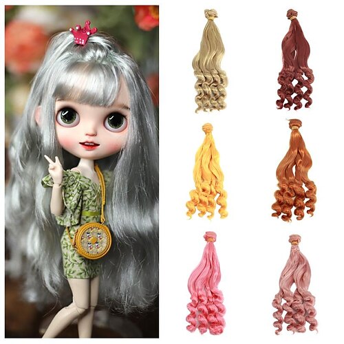 

sd doll modified with bjd hair homemade wig material 20cm corn curling curtain Synthetic Mohair BJD Wigs Doll Hair