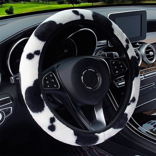 

38cm Car Steering Wheel Cover Leopard Print Anti-slip Soft Plush Car Steering-wheel Cover Auto Interior Accessories Car Styling