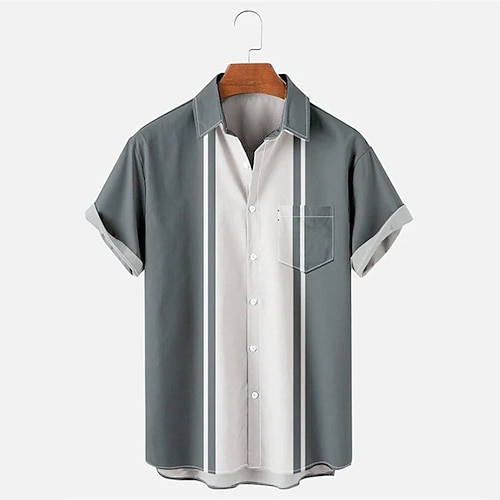 

Men's Bowling Shirt Camp Shirt Color Block Turndown Gray Print Daily Holiday Short Sleeve Button-Down Clothing Apparel Vintage Color Block Hawaiian Comfortable / Summer / Summer