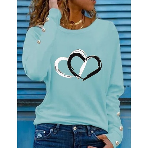

Women's Sweatshirt Pullover Button Up Hoodie Active Streetwear Print White Black Blue Heart Daily Round Neck Long Sleeve S M L XL XXL