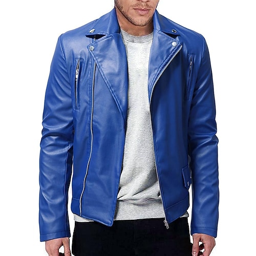 

Men's Faux Leather Jacket Biker Jacket Motorcycle Jacket Thermal Warm Windproof Rain Waterproof Daily Outdoor clothing Zipper Lapel Classic & Timeless Jacket Outerwear Solid Color Beaded Black Blue