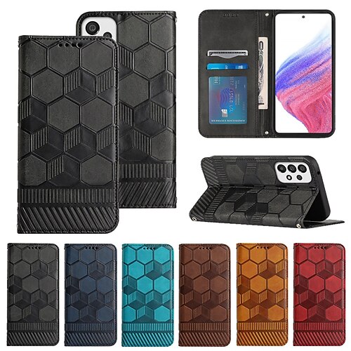 

Phone Case For Samsung Galaxy Wallet Card A73 A53 A33 S22 Ultra Plus S21 FE S20 with Wrist Strap Card Holder Slots Magnetic Flip Solid Colored Geometric Pattern TPU PU Leather