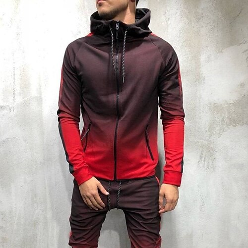 

Men's Full Zip Hoodie Jacket Hooded Gradient Zipper Pocket Daily Holiday Going out Other Prints Streetwear Casual Hoodies Sweatshirts Long Sleeve Green Black