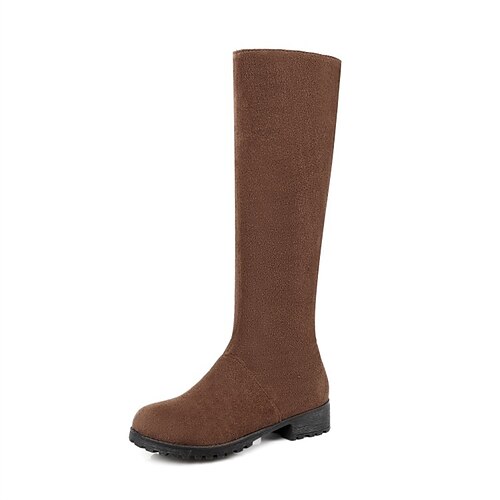 

Mujer Botas Diario Botas hasta la rodilla Invierno Talón de bloque Dedo redondo Casual Cuero Nobuck Cremallera Color sólido Morrón Oscuro Negro