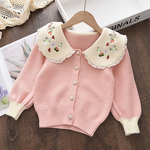 

Kids Girls' Sweater Floral Daily Long Sleeve Lace Cute 3-6 Years Winter Pink Yellow