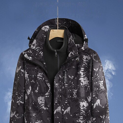 

Men's Women's Hiking 3-in-1 Jackets Hiking Fleece Jacket Winter Outdoor Thermal Warm Waterproof Windproof Fleece Lining Outerwear Windbreaker Trench Coat Obsidian Black Male Chaoyang white female