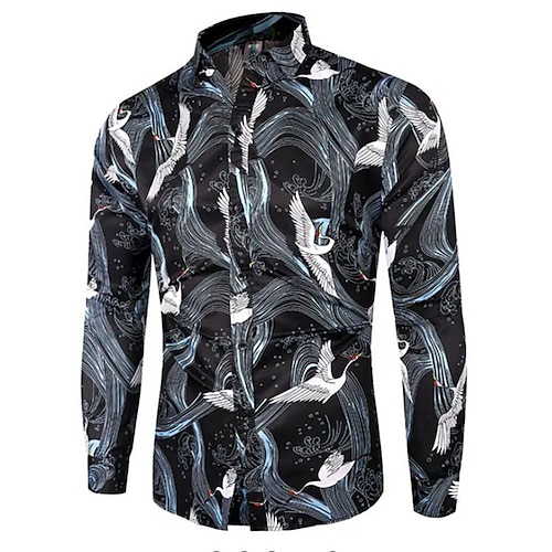 

Men's Shirt 3D Print Crane Animal Turndown Street Casual Button-Down Print Long Sleeve Tops Designer Casual Vintage Retro Black