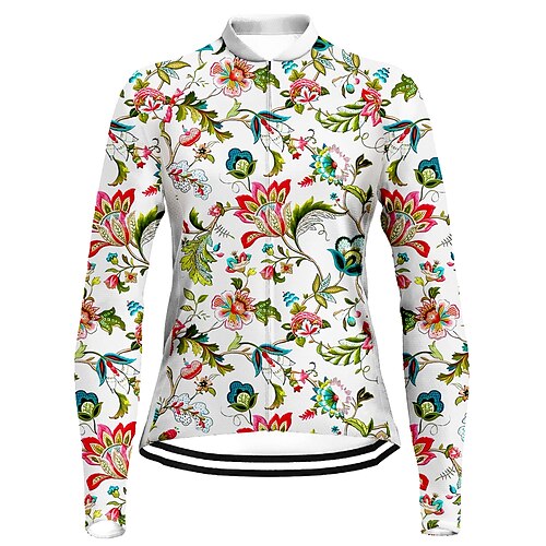 

21Grams Women's Cycling Jersey Long Sleeve Bike Top with 3 Rear Pockets Mountain Bike MTB Road Bike Cycling Breathable Quick Dry Moisture Wicking Reflective Strips White Floral Botanical Polyester