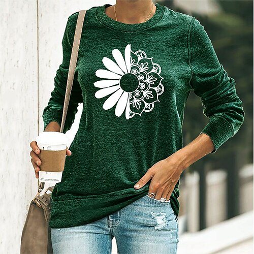 

Women's Basic Print Simple Basic Round Neck Regular Spring & Fall Blue Yellow Dark Green Dark Blue Black