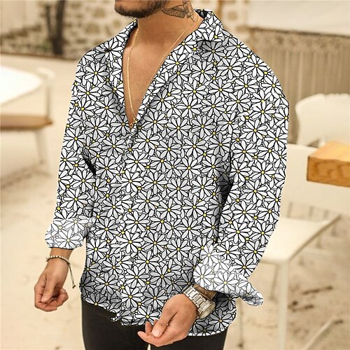 

Men's Shirt 3D Print Floral Turndown Street Casual Button-Down Print Long Sleeve Tops Designer Casual Fashion Breathable White