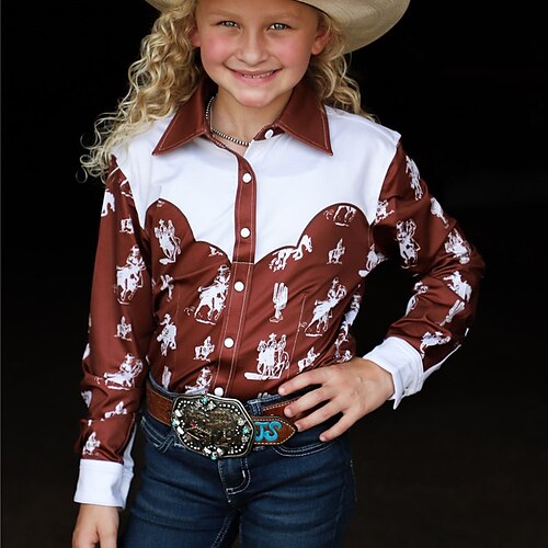 

Kids Girls' Shirt Long Sleeve 3D Print Graphic Patterned Button Brown Children Tops Fall Winter Fashion Streetwear Adorable Daily Indoor Outdoor Regular Fit 3-12 Years