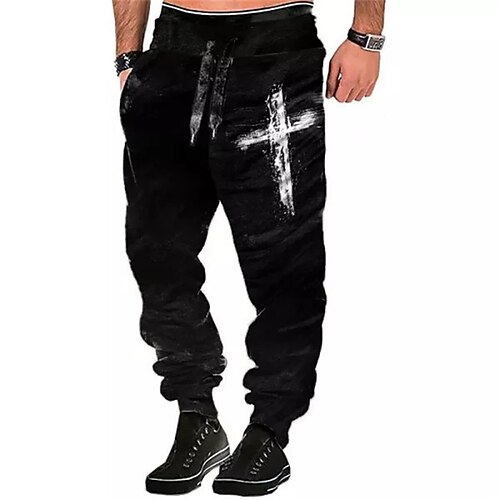 

Men's Sweatpants Joggers Trousers Drawstring Side Pockets Elastic Waist Graphic Prints Comfort Breathable Sports Outdoor Casual Daily Cotton Blend Terry Streetwear Stylish Black Grey Micro-elastic