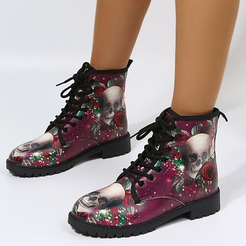 

Femme Bottes Bottes de Combat Grandes Tailles du quotidien Bottines Bottines Hiver Talon Bottier Bout rond Casual Cuir PU Lacet Violet