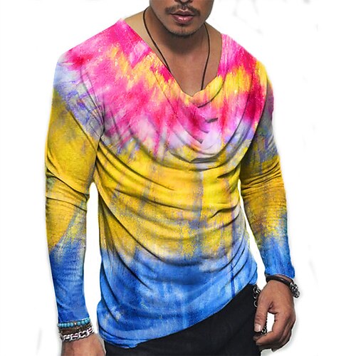 

Men's Unisex T shirt Tee 3D Print Color Block Graphic Prints Crew Neck Daily Holiday Print Long Sleeve Tops Casual Big and Tall Pink
