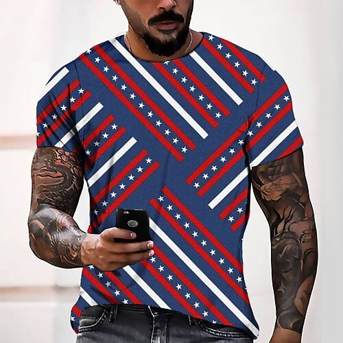 

Men's T shirt Tee Tee Graphic Round Neck Blue Short Sleeve 3D Print Casual Daily 3D Print Tops Fashion Cool Designer Comfortable / Summer / Summer