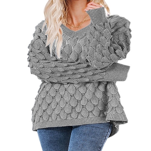 

Women's Pullover Sweater Jumper Cable Knit Knitted Pure Color V Neck Casual Soft Home Daily Fall Winter Black Blue S M L / Cotton / Long Sleeve