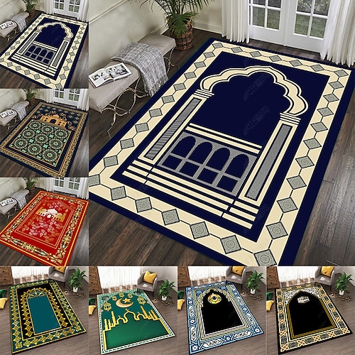

Muslim Prayer Rug Thick, Islamic, Soft Velvet Mat Ramadan Eid Gift, with Unique Decoration for Women Man Kids Meditation Turkish African