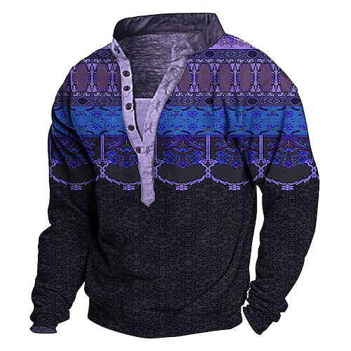 

Men's Unisex Sweatshirt Pullover Button Up Hoodie Blue Purple Orange Brown Standing Collar Tribal Graphic Prints Print Casual Daily Sports 3D Print Streetwear Designer Casual Spring & Fall Clothing