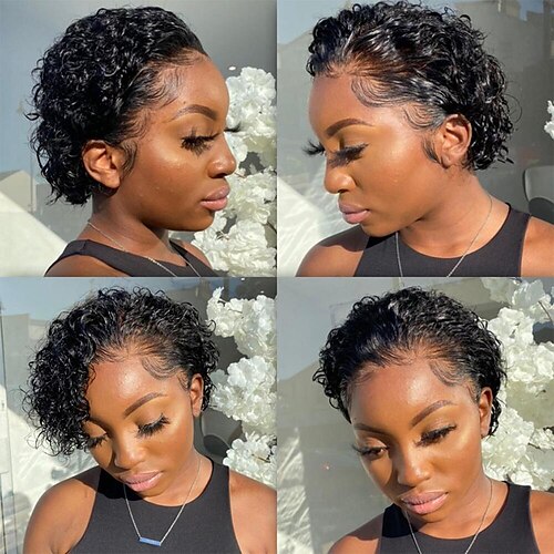 

Short Pixie Cut Wigs Human Hair Wigs Bob Curly 13x1 Lace Frontal Wig Pre Plucked Cheap Lace Front Wig For Women Water Deep Wave