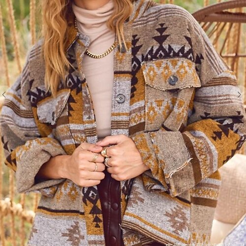 

Women's Casual Jacket Warm Comfortable Outdoor Holiday Daily Wear Going out Pocket Print Single Breasted Turndown Active Modern Comfortable Street Style Floral Regular Fit Outerwear Long Sleeve