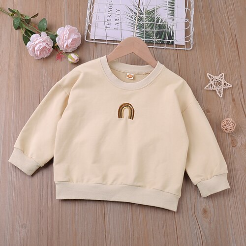 

Kids Unisex Sweatshirt Solid Color Outdoor Long Sleeve Active Cotton 3-6 Years Fall Beige