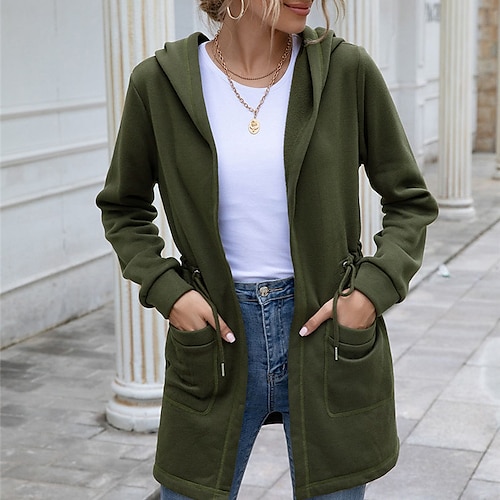 

Women's Casual Jacket Hoodie Jacket Outdoor Daily Wear Vacation Winter Fall Regular Coat Regular Fit Warm Breathable Casual Minimalism Street Style Jacket Long Sleeve non-printing Solid Color Army