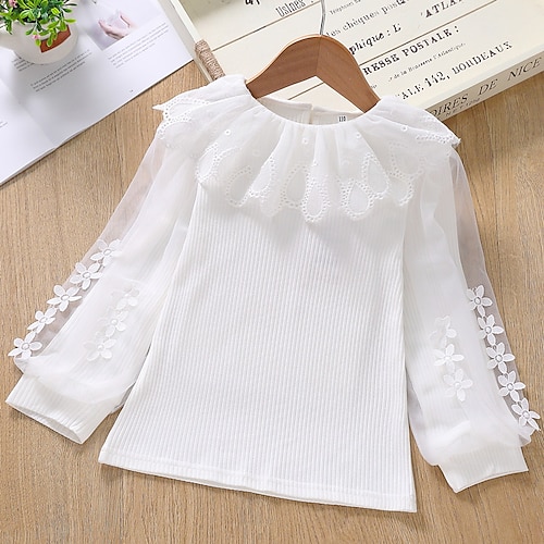 

Kids Girls' Shirt Solid Color School Long Sleeve Active 3-10 Years Winter White