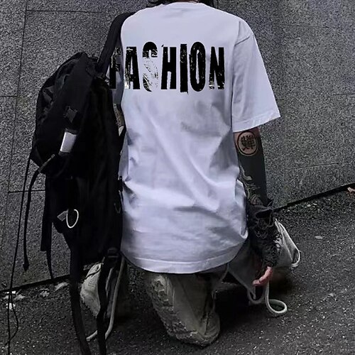 

Men's T shirt Tee Solid Color Graphic Letter Crew Neck White Black Short Sleeve Outdoor Casual Tops Casual / Sports