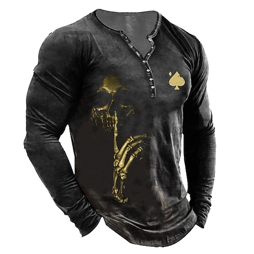 

Herren T Shirt Henley Shirt Tee Graphic Totenkopf Motiv Henley Blau Schwarz 3D-Druck Übergröße Outdoor Täglich Langarm Button-Down Bedruckt Bekleidung Basic Designer Klassisch Komfortabel / Sport