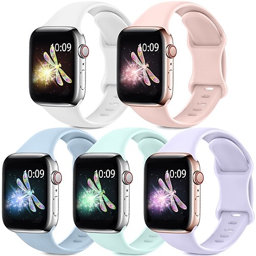 

5 Pack Sport Bands Compatible with Apple Watch Band 38mm 40mm 41mm 42mm 44mm 45mmSoft Silicone Strap Replacement Wristbands Compatible with iWatch Series 7 6 5 4 3 2 1 SE Women Men