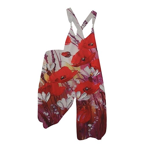 

Women's Pants Trousers Jumpsuit Rompers Green Blue Purple Mid Waist Fashion Casual Weekend Print Micro-elastic Full Length Comfort Flower / Floral S M L XL XXL