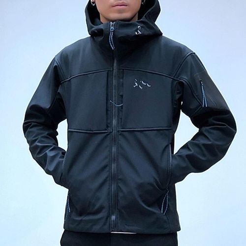 

Men's Waterproof Rain Jacket Gorpcore Hiking Fleece Jacket Winter Outdoor Thermal Warm Windproof Breathable Lightweight Outerwear Windbreaker Trench Coat Fishing Climbing Camping / Caving Black