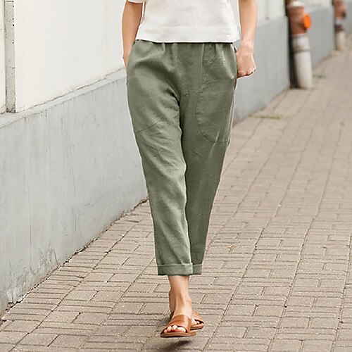 

Women's Chinos Pants Trousers Linen / Cotton Blend Watermelon Red Green khaki Mid Waist Fashion Casual Weekend Side Pockets Micro-elastic Full Length Comfort Solid Color S M L XL 2XL