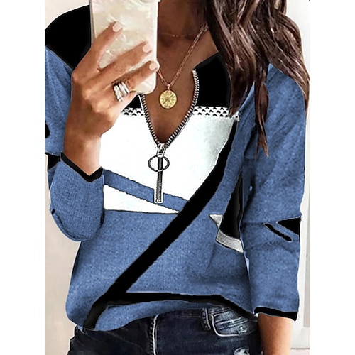 

Women's Sweatshirt Pullover Color Block Quarter Zip Print Daily Sports 3D Print Active Streetwear Hoodies Sweatshirts Green Black Blue