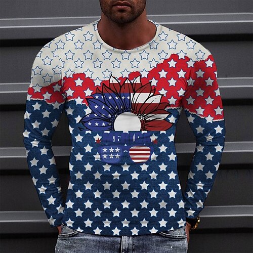 

Men's T shirt Tee Tee Graphic Round Neck Blue Long Sleeve 3D Print Casual Daily Print Tops Fashion Designer Comfortable Big and Tall