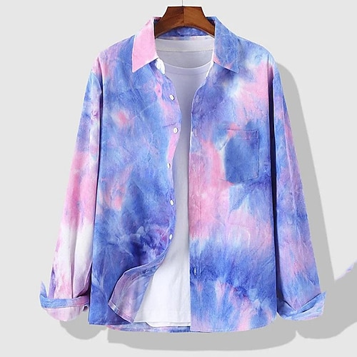 

Men's Shirt 3D Print Tie Dye Turndown Street Casual Button-Down Print Long Sleeve Tops Casual Fashion Breathable Blue