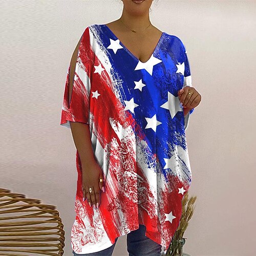 

Women's Plus Size Tops T shirt Tee Floral Polka Dot Cut Out Print Half Sleeve V Neck Festival Daily Going out Cotton Spandex Jersey Spring Summer Green Black / Cat / Butterfly