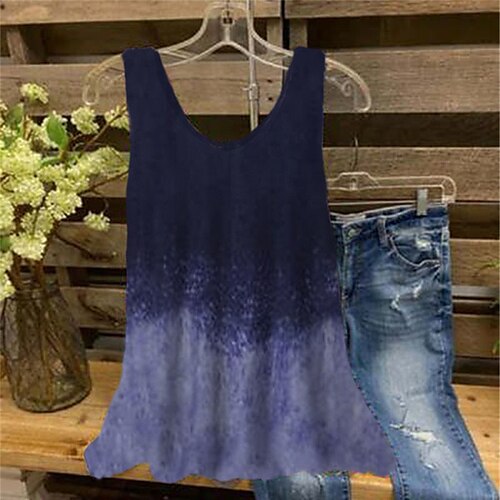 

Women's Plus Size Tops Tank Top Color Gradient Print Sleeveless V Neck Streetwear Daily Holiday Cotton Spandex Jersey Spring Summer Gray Wine