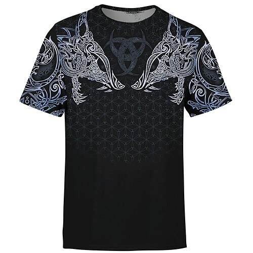 

Men's Unisex T shirt Tee 3D Print Tribal Graphic Prints Crew Neck Street Daily Print Short Sleeve Tops Casual Comfortable Big and Tall Sports Blue / Summer