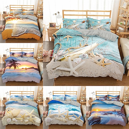 

Summer Beach Ocean Duvet Cover Quilt Bedding Sets Comforter Cover,Queen/King Size/Twin/Single(1 Duvet Cover, 1 Or 2 Pillowcases Shams)