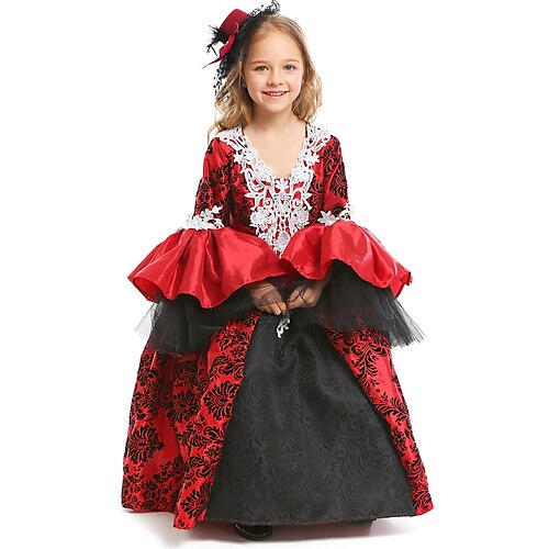 

Kids Girls' Halloween Dress Plants A Line Dress Maxi Dress Performance Long Sleeve Gothic Dress 2-8 Years Winter Wine