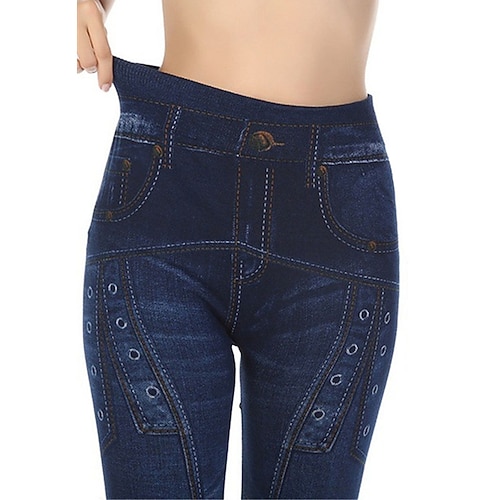 

Women's Tights Pants Trousers Leggings Faux Denim Dark Blue High Waist Fashion Casual Weekend Stretchy Full Length Tummy Control Plain S M L XL XXL / Skinny