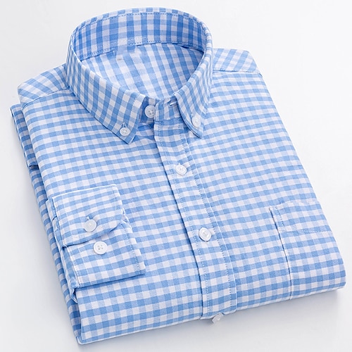 

Men's Oxford Shirt Dress Shirt Plaid Check Shirt Turndown Green Blue Army Green Daily Going out Long Sleeve Button-Down Clothing Apparel Cotton Business Casual Comfortable / Work