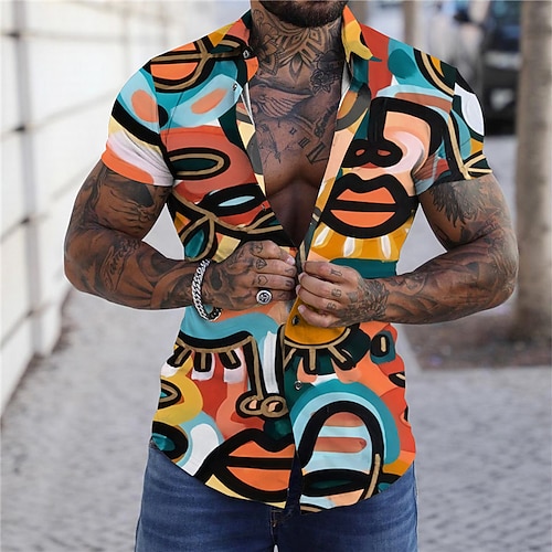 

Men's Shirt Abstract Turndown Rainbow Short Sleeves 3D Print Outdoor Street Button-Down Print Tops Fashion Designer Casual Breathable / Summer / Spring / Summer