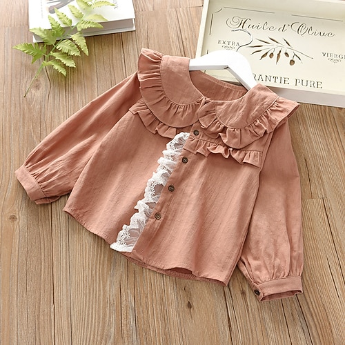 

Kids Girls' Shirt Long Sleeve Solid Color Pink Children Tops Fall Winter Fashion Adorable Daily Regular Fit 2-8 Years